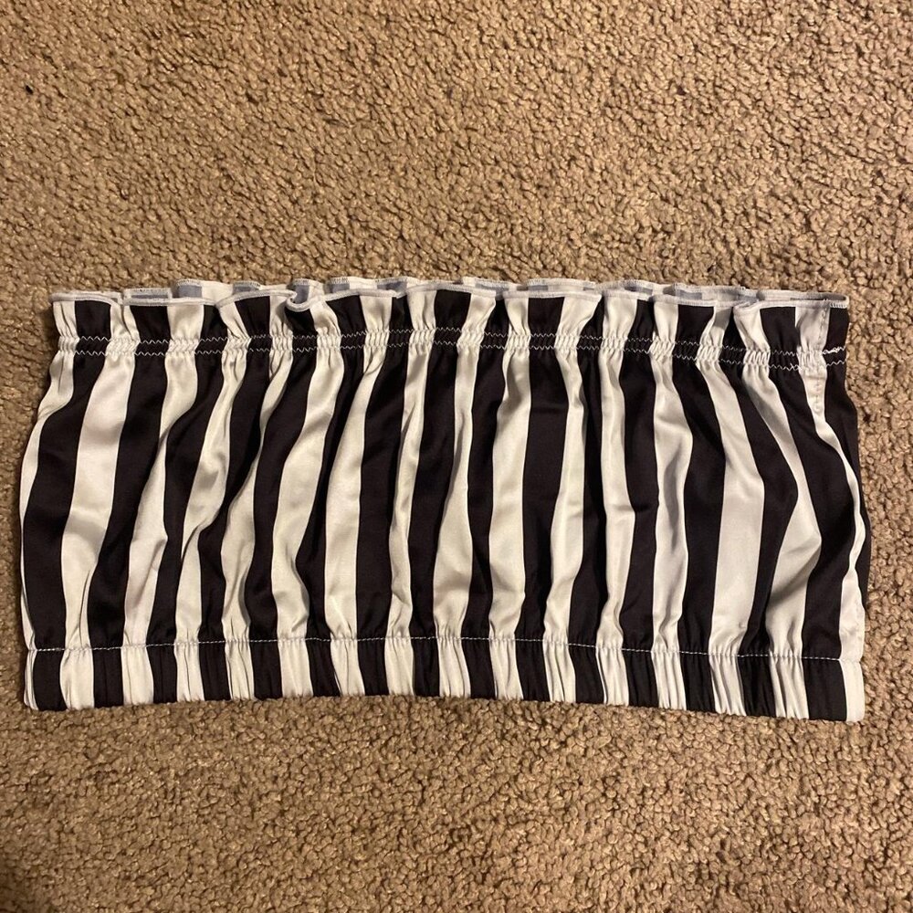 Striped Black and White Swim Top Bandeau Bra
